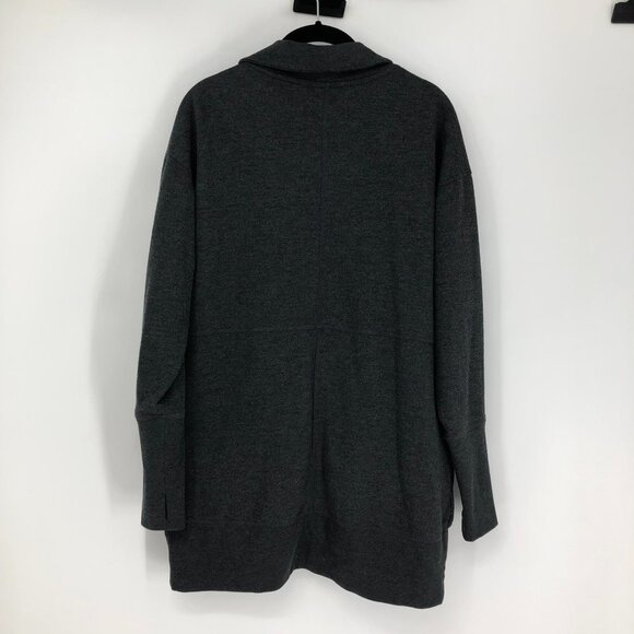 Eddie Bauer Heathered Charcoal/Dark grey Camp Fleece Wrap Cardigan Sweater M - Picture 4 of 16